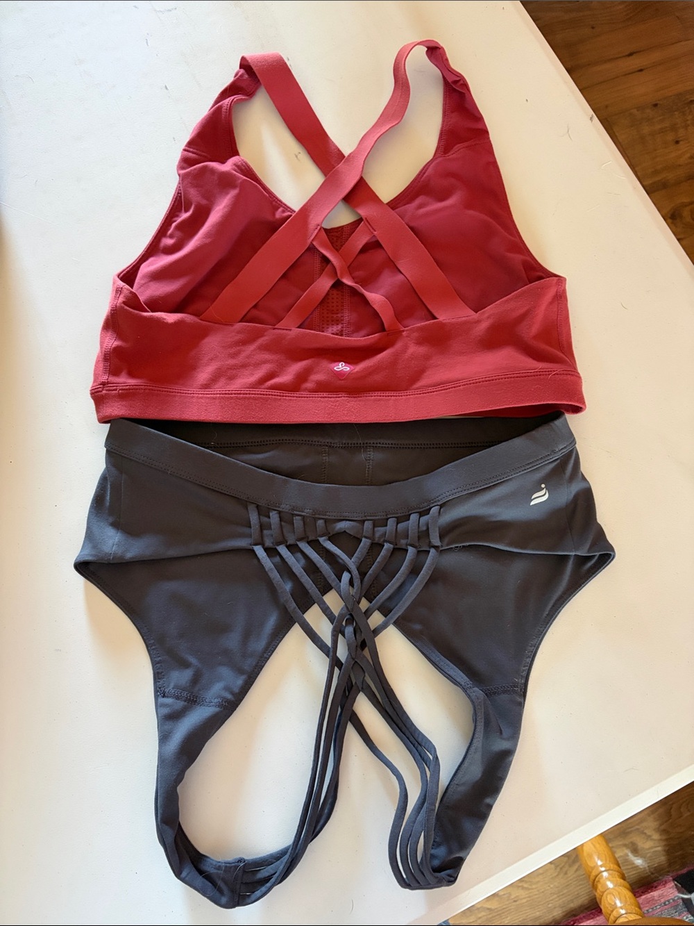 Prana Red Sports Bra & Charcoal Strappy Sports Bra
